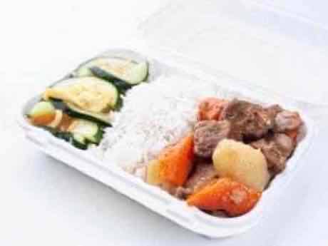 Bento box with rice and braised meat