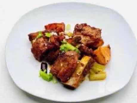 Spicy pork ribs tossed with chili and sesame